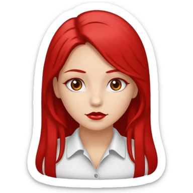 un sticker gracioso de una chica con un pintalabios en la mano de 18 años, de piel blanca con el pelo liso, largo y pelirrojo, ojos marrones sticker