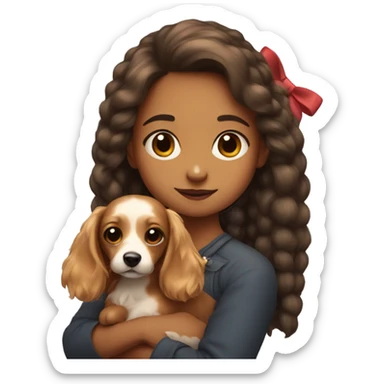 girl holding cute fluffy dashund with a bow in her hair sticker