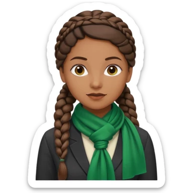 brown-skinned woman accountant with long dark brown side braid and green silk scarf, professional look sticker