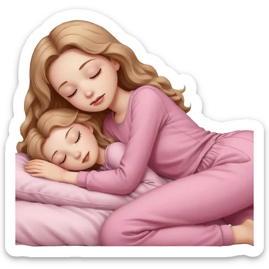 girl with pale skin and long wavy light brown hair in light pink clothes sleeping alone sticker