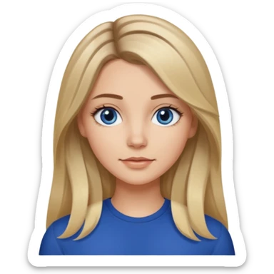white girl long light brunette / blonder hair girl with darker roots in her hair middle part and dark blue eyes that's not really tan but not pale sticker