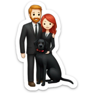 a slender man with a red beard hug a black Labrador sticker
