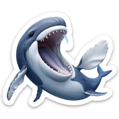 Cinematic Cute Yawning Humpback Whale Portrait Emoji, Head tilted slightly with a dramatic, wide-open yawn, showcasing a massive yet gentle blue-gray body with gently rippling baleen plates and sleepy, half-closed eyes, Simplified yet irresistibly adorable features, highly detailed, glowing with a soft, cozy marine glow, high shine, relaxed yet expressive, stylized with a dash of whimsical deep-sea charm, soft glowing outline, capturing the essence of a drowsy yet affectionate humpback whale that appears ready to drift into a deep-sea slumber! sticker