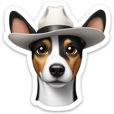 rat terrier wearing a cowboy hat (black and white) sticker