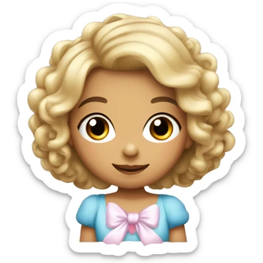 Niña con cabello rizado con un globo de moño coquette sticker