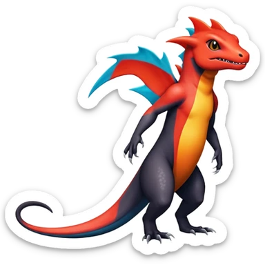 Colorful Dark Shiny Exotic Salandit-Charmeleon-Quilava-Fakémon-hybrid-creature (full body)  sticker