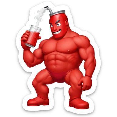 Red pitcher Kool-Aid man character with muscular legs smoking a bong sticker