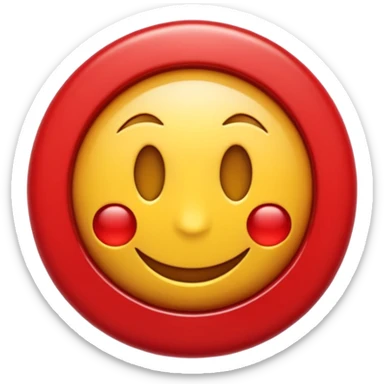 Emoji 3D brillante de un sol rojo . En el centro un círculo blanco con aro rojo y una letra U roja en relieve. Estilo emoji iOS, acabado glossy, fondo transparente. sticker