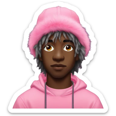 lil uzi vert wear Cute pink fur hat for winter with organge tshirt sticker