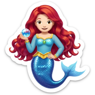 Bubbles the Mermaid from The Wiggles with light skin, long red hair, icy blue outfit sticker