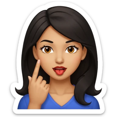 black slighty browin hair light brown skin woman, flirtatious gesture, biting her finger and winking emoji she also has tall hair and brown eyes sticker