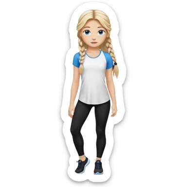 Blonde balayage  With highlights long hair half braids women blue eyes wearing White long top and black Leggins  sticker