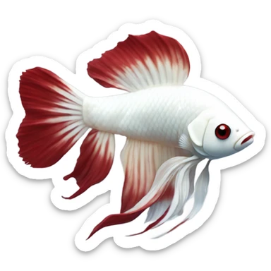 White betta fish with deep red short fins, position: full profile sticker