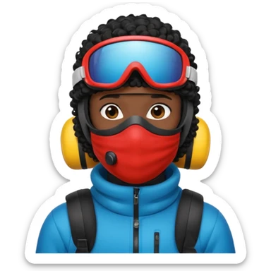 make a yn in a ski mask but but the mask is only covering his mouth and his hair is curly and black and ski goggles on his hair sticker