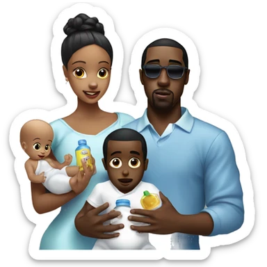 P Diddy holding baby oil and a baby with baby old around him sticker