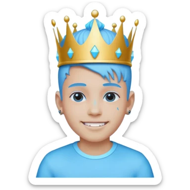 boy neon cyberpunk light blue happy crown white and blue sticker