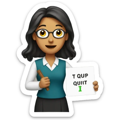 Teacher holding an I quit sign sticker
