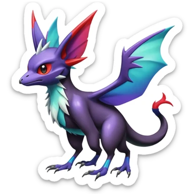 Shiny Noibat-Noivern-Mightyena-Silvally-Fakémon-hybrid-creature (full body)  sticker