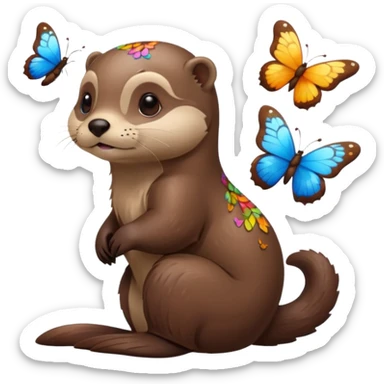 otter with butterflies having an idea sticker