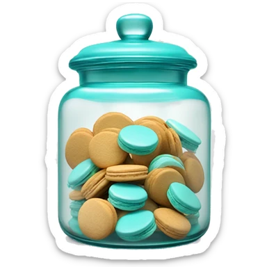 Realistic isolated glass cookie jar with tiffany blue lid and macaroons inside the jar. sticker