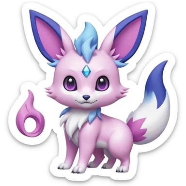 Frosty Albino Shiny Pastel White with Violet and Indigo and pink markings Eevee-Liepard-Zangoose-Pokémon-Digimon-Fakémon-fusion-hybrid-creature sticker