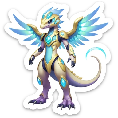 Shiny Futuristic Celestial Magical Ethereal Godly Divine Pastel-Nebula-Fakemon-Pokemon-Digimon-Spectrobes-Raptor-fusion, full body sticker