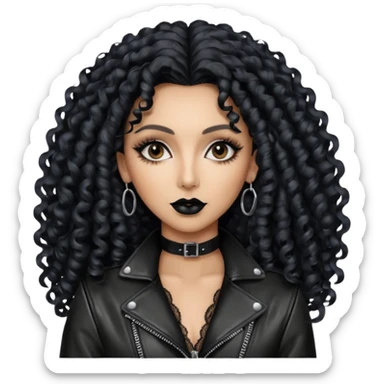 realistic cinematic singer Cher in a typical rocker's dangerous attractive outfit with leather and lace, half-naked, huge curly hair like in the video If I Could Turn Back Time sticker