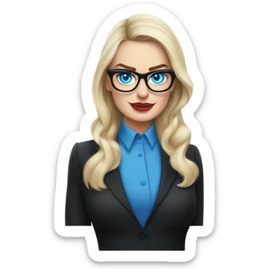 Real margot robbie secretary,  bright blue eyes, wearing black glasses  sticker