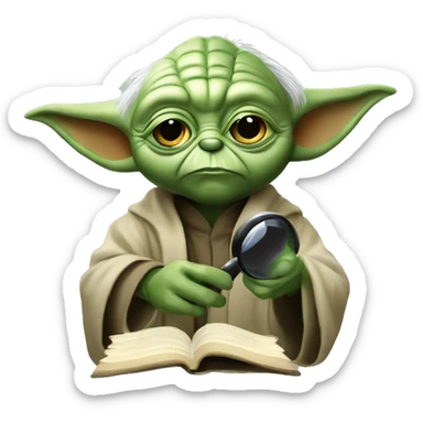 Master Yoda with a Detective magnifying glass and a book  sticker