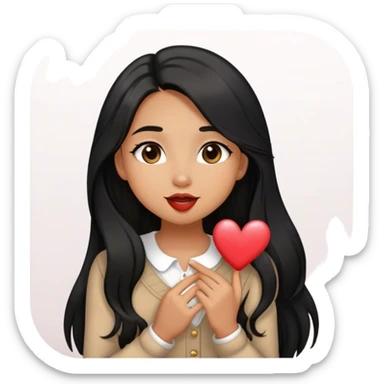 Tan girl with black long hair classy kisses smiles and cute outfit sticker