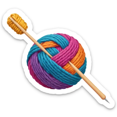a ball of wool with a knitting needle sticker