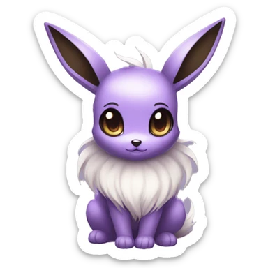 Kawaii Pale Shiny Eevee with dark brown long emo hair covering her eyes purple eyes Full Body sticker