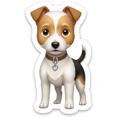 a full body slightly chubby white parson russell terrier looking dog the size of a kelpie with light brown long ears and a light brown patch on one eye and a large snout. the rest of the dog is completely white sticker