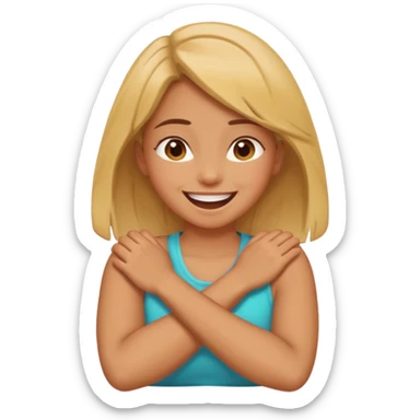 a girl crossing her arms around her neck laughing  sticker
