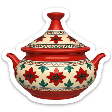 tajin marroqui, hecho de ceramica con motivos rojos arabes sticker