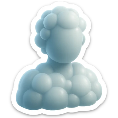A person from the shoulders up, entirely composed of fluffy white convex clouds sticker
