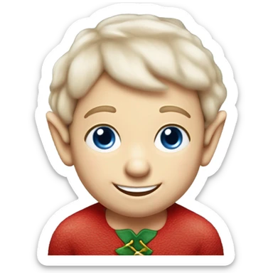Cute elf on the shelf boy with pale skin, a mischievous smile, rosy cheeks and big blue eyes sticker
