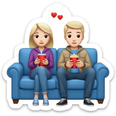 A couple sitting on a sofa in a room enjoying a movie sticker