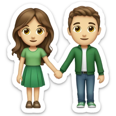 Girl with Brown Hair and Green eyes Holding Hands with Boy with Brown hair and Brown eyes  sticker