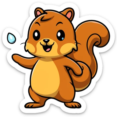 Cartoon squirrel with obvious big drool droplet hanging from mouth, extremely hungry, stomach growling sticker