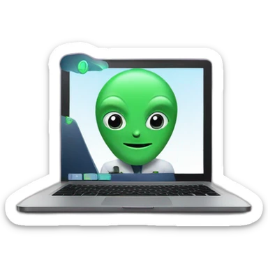 ceo of a tech company doing a webinar with an alien logo in the background sticker