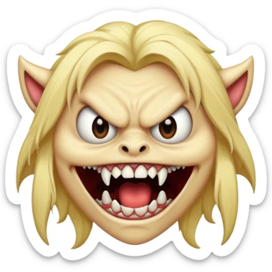 scary blonde monster big teeth scary eyes sticker