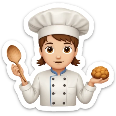 Chef cuisinière marron aux cheveux bruns moyens et bouclés, avec une toque, une auréole d'ange et des cornes  sticker