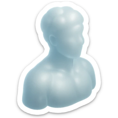 a person turned exactly, composed entirely of white fluffy convex clouds up to the shoulders, matte glass style sticker