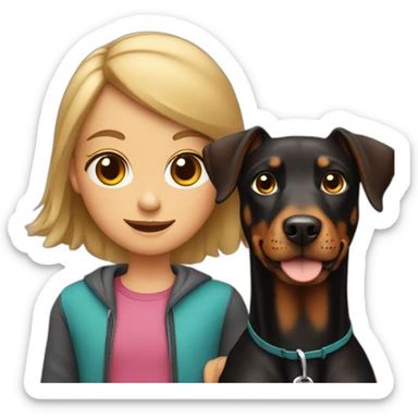 A girl and boy with a playing doberman dog  sticker