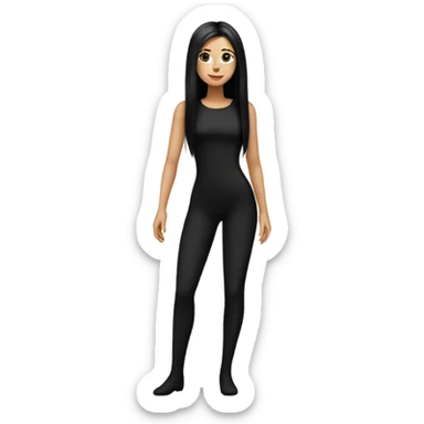 White girl with long straight black hair wearing a black bodysuit full body sticker