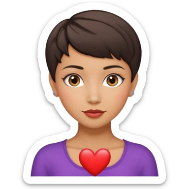 woman pixie cut dark brown hair, hispanic, brown oval eyes, heart shaped face sticker