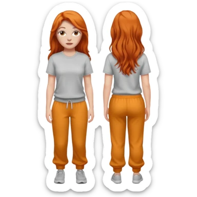 A white girl with freckles long lashes plump lips and ginger long hair pretty and she’s wearing a white shirt full body with grey sweatpants on sticker