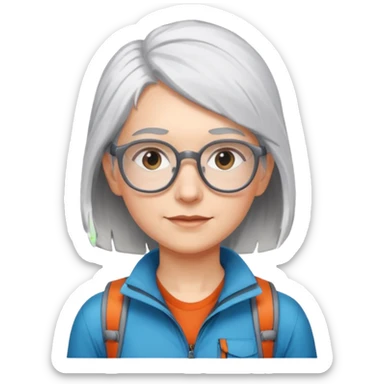 young climber woman with white/grey hair and glassess sticker