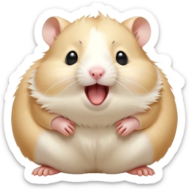 Cinematic Cute Yawning Cream Hamster Portrait Emoji, Head tilted slightly with a dramatic, wide-open yawn, showcasing a soft, pristine cream fur with tiny droopy ears, round dark eyes barely open in drowsy contentment, Simplified yet irresistibly adorable features, highly detailed, glowing with a soft, cozy glow, high shine, relaxed yet expressive, stylized with a touch of whimsy, bright and endearing, soft glowing outline, capturing the essence of a sleepy yet affectionate hamster, so drowsy it feels like it could stretch out of the screen and curl up for a nap! sticker